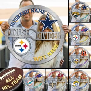 NFL Team - House Divided Cut Metal Sign Custom Husband Name, Wife Name Choose Your Team - 01